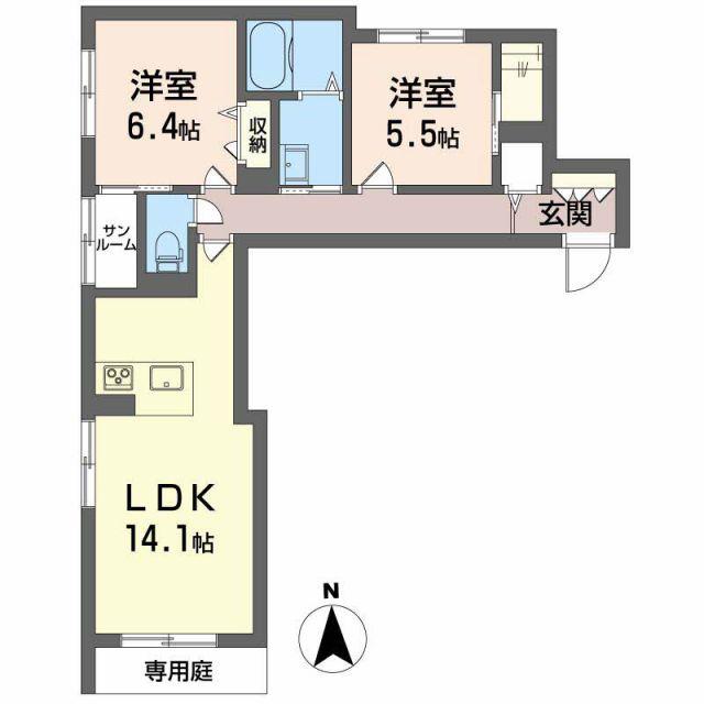LA FLORAISON(2LDK/1階)の間取り写真