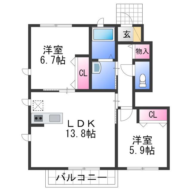 シャーメゾンロイヤルヒルズII(2LDK/1階)の間取り写真