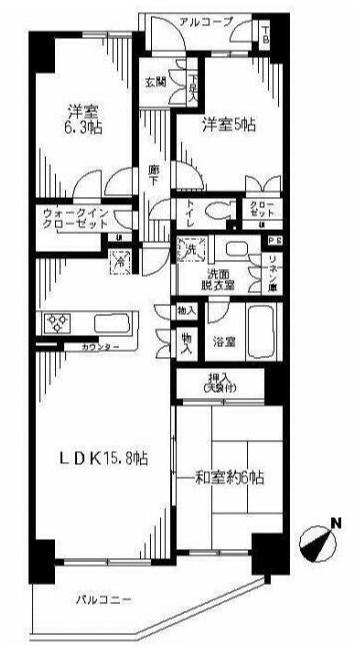 シャリエ川口本町(3LDK/5階)の間取り写真