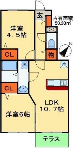 メゾンドベル2(2LDK/1階)の間取り写真