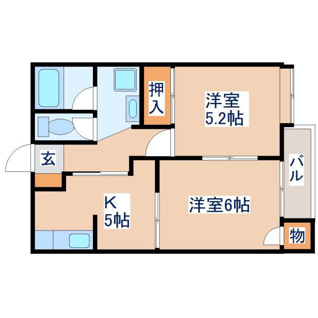 ブライト館下(2K/2階)の間取り写真