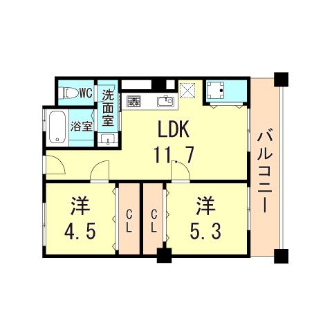 豊縁兵庫ビル(2LDK/5階)の間取り写真