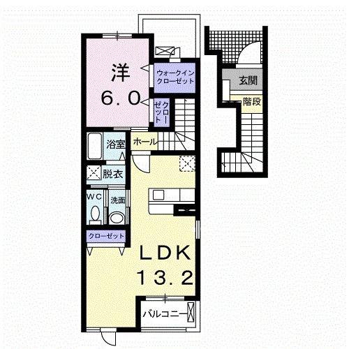シャインハーベストB(1LDK/2階)の間取り写真