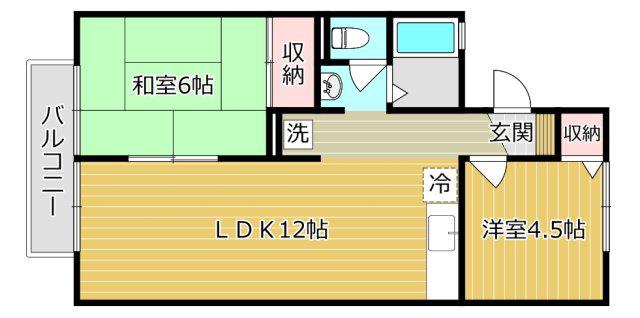 グレースハイムA棟(2LDK/1階)の間取り写真