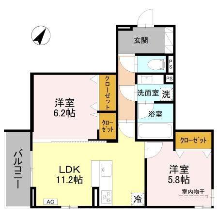 カーサ・プレッツァ豊里(2LDK/2階)の間取り写真
