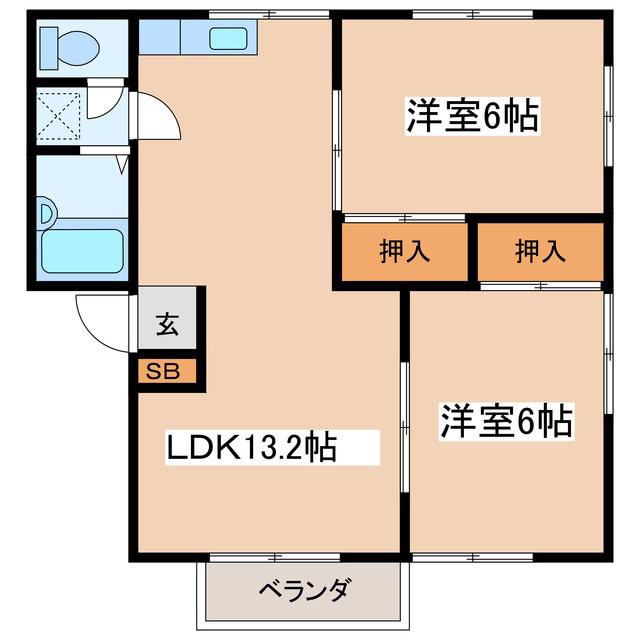 メナージやまもとA(2LDK/2階)の間取り写真