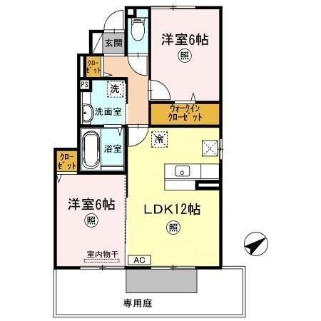 ファーシルB棟(2LDK/1階)の間取り写真