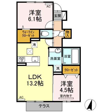 時・KAMOSU B棟(2LDK/1階)の間取り写真