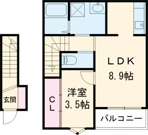 メゾングレイス上津(1LDK/2階)の間取り写真