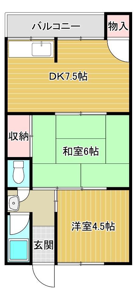 パールハイツ尾上(2DK/2階)の間取り写真