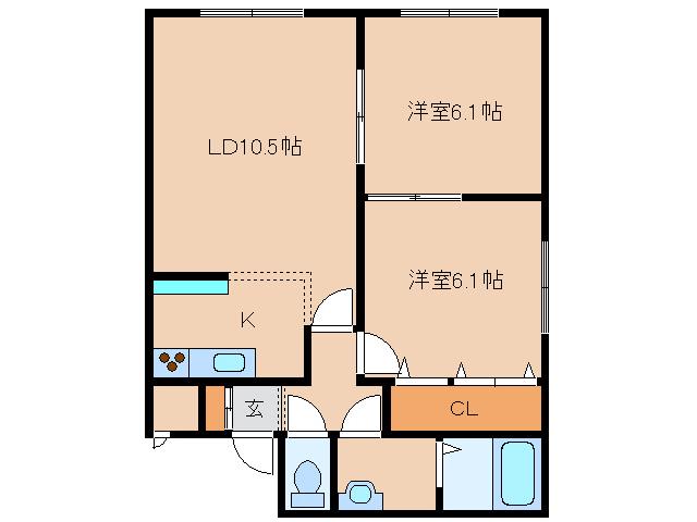 セイントロック湯浜(2LDK/4階)の間取り写真