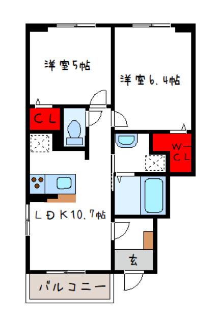 ラ・テールII(2LDK/1階)の間取り写真