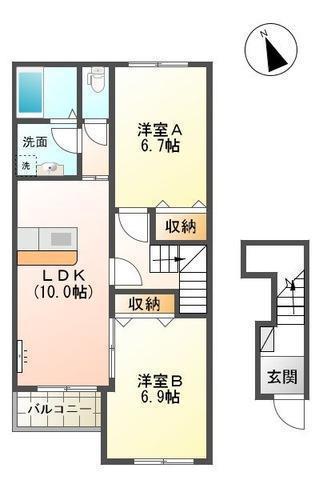シャローム(2LDK/2階)の間取り写真