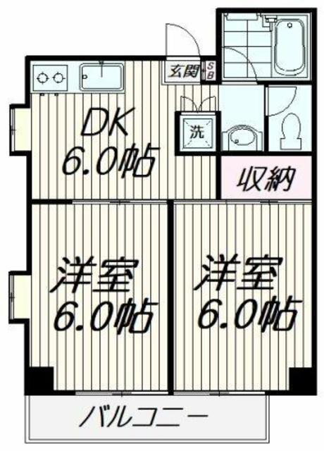 ベラアカシア(2DK/1階)の間取り写真