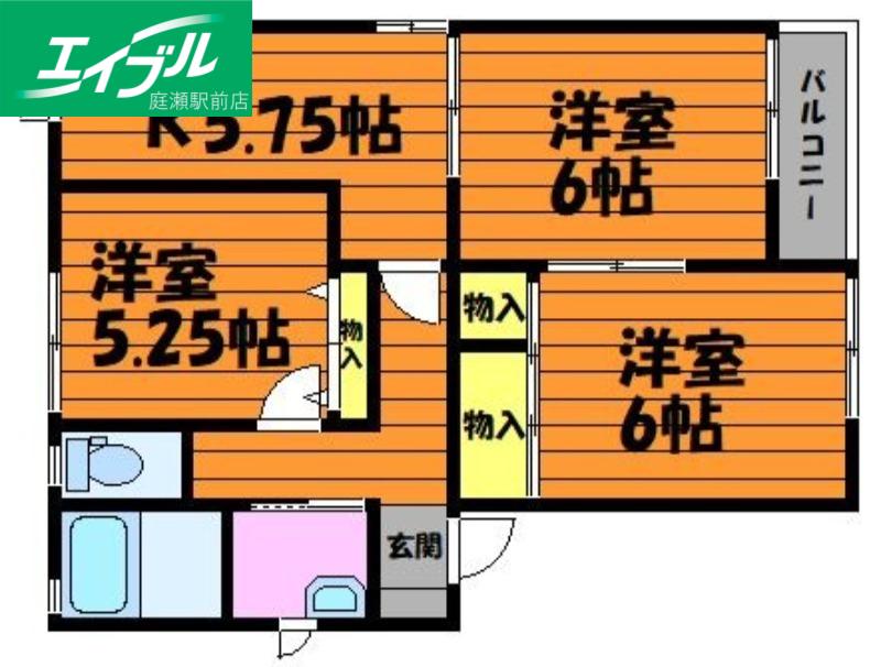 コテージセントリバー E棟(3K/1階)の間取り写真