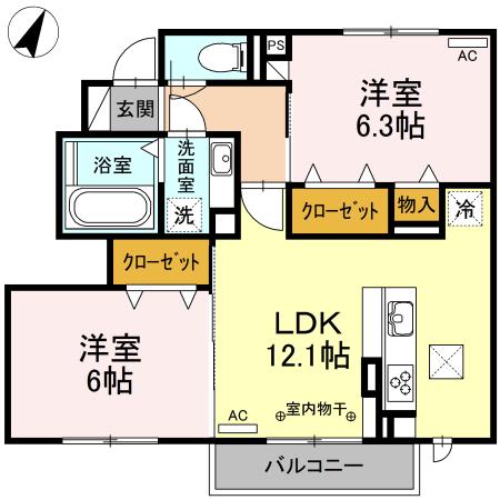 グラシア(2LDK/1階)の間取り写真