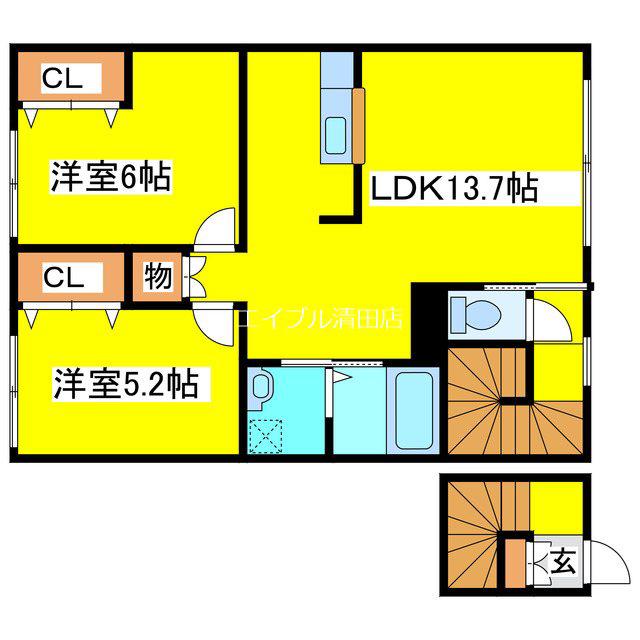 エルムハイツIII(2LDK/1階)の間取り写真