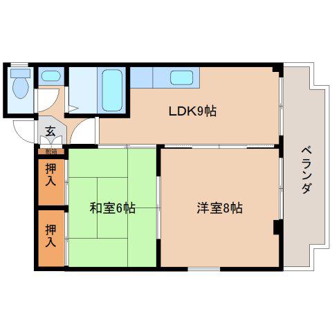 コーポ綿町(2LDK/4階)の間取り写真