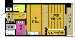 ルネ長浜(1DK/4階)の間取り写真