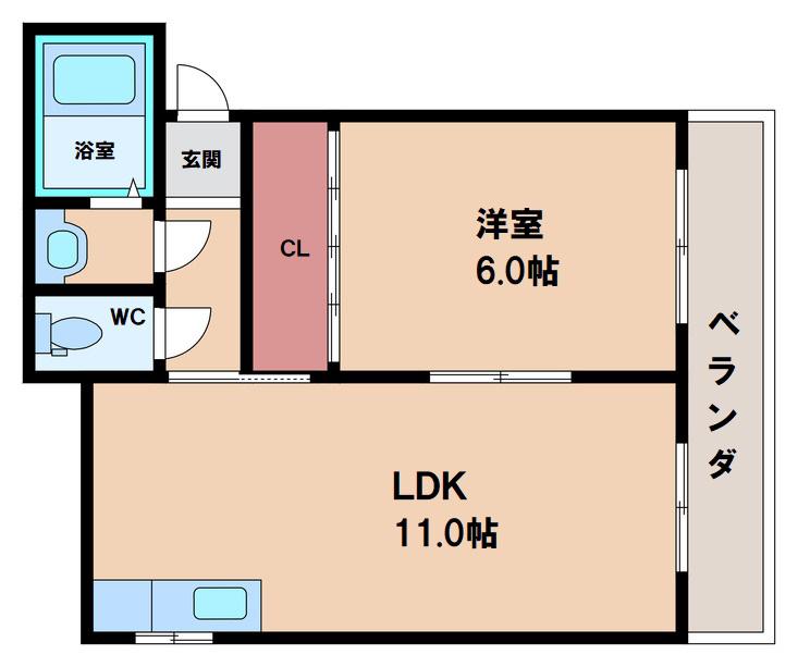 文栄マンション(1LDK/4階)の間取り写真