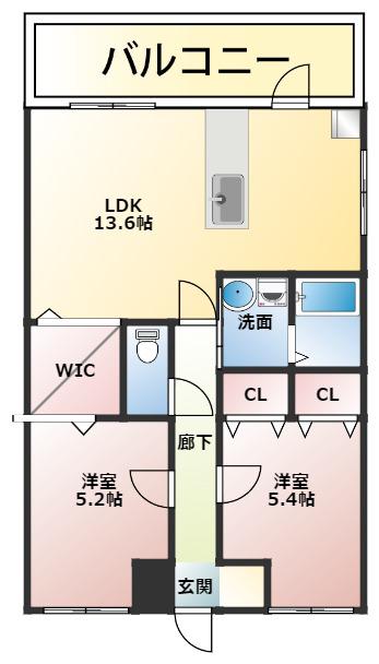 リヴィエールII(2LDK/1階)の間取り写真