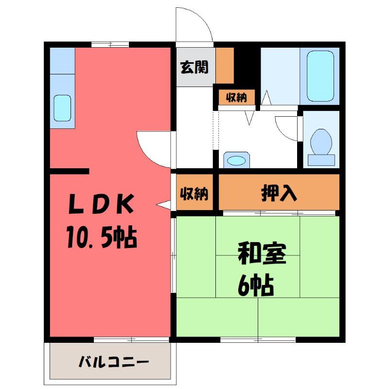 ロイヤルシティーA(1LDK/2階)の間取り写真