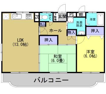 ウイングI(2LDK/1階)の間取り写真