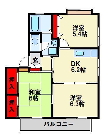 ディアス吉祥寺A棟(3DK/2階)の間取り写真