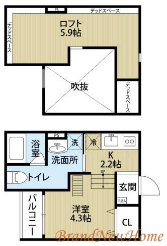 ATTIC堺(1K/2階)の間取り写真