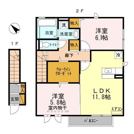 ラヴェスト・コートB(2LDK/2階)の間取り写真