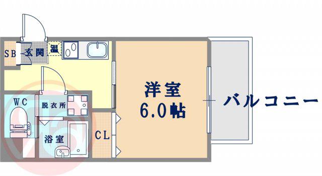 JR大阪環状線 芦原橋駅 徒歩9分 9階建 築19年(1K/4階)の間取り写真