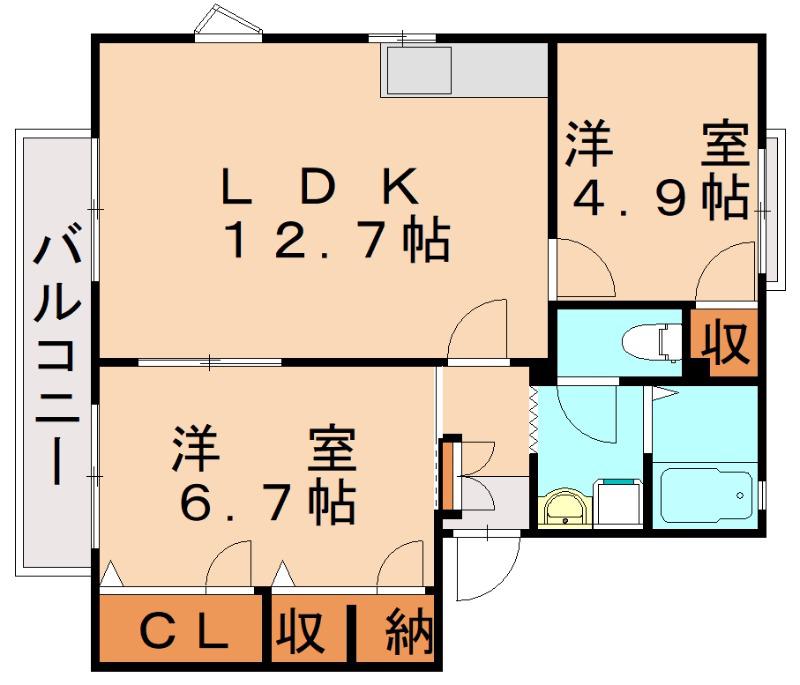 フレグランス常盤 A棟(2LDK/2階)の間取り写真