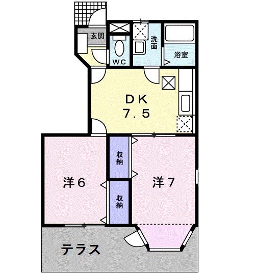 サンパティークB(2DK/1階)の間取り写真