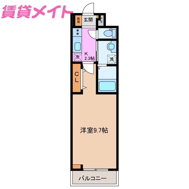 ヒカルサ四日市東阿倉川(1K/3階)の間取り写真