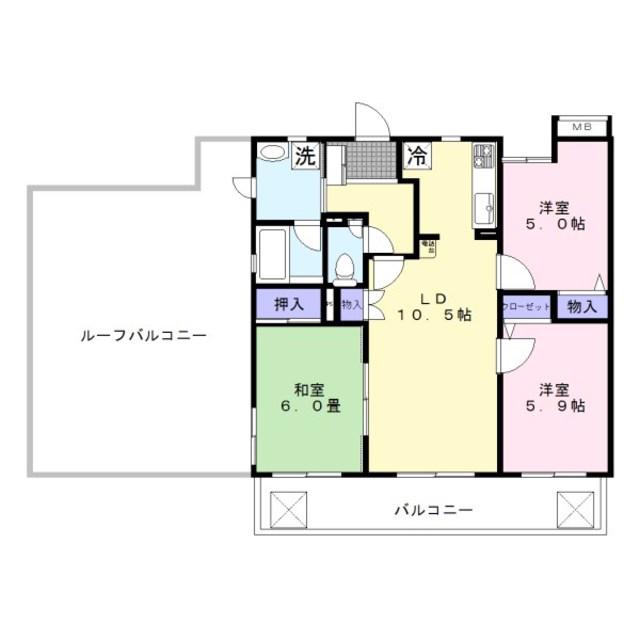 プリムヴェールふじみ野(3LDK/4階)の間取り写真