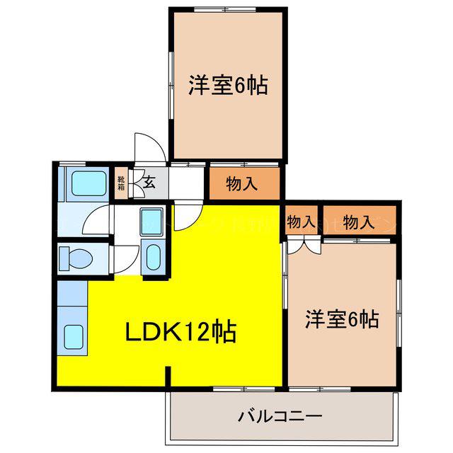 コーポサンライズ三輪(2LDK/2階)の間取り写真