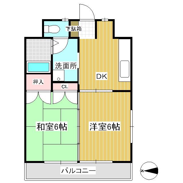 上田五番館(2DK/4階)の間取り写真