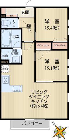 WISTERIA KAGURAZAKA(2LDK/1階)の間取り写真