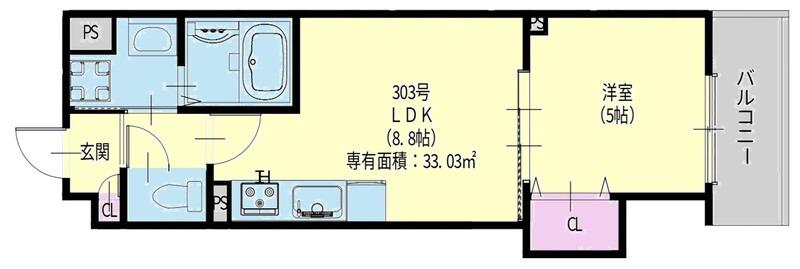 クリエオーレ新堂1(1LDK/3階)の間取り写真