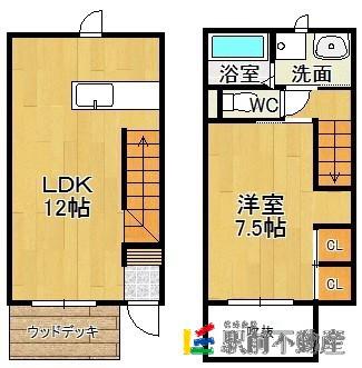レガロ上津B(1LDK/1階)の間取り写真