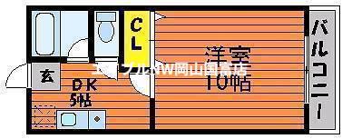 リズミラルU(1DK/2階)の間取り写真