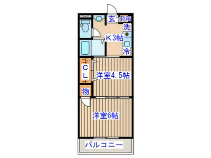 ヴァンクール小田原(2K/3階)の間取り写真