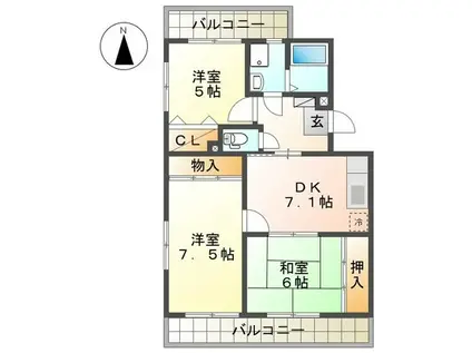 カルディア弐番館(3DK/3階)の間取り写真