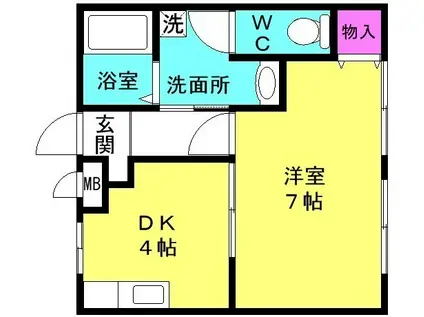 アルカディア幸(1K/2階)の間取り写真