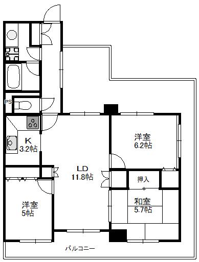 ヴェラハイツ谷塚(3LDK/4階)の間取り写真