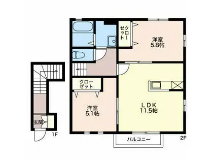 DUPLEX与一 A棟(2LDK/2階)の間取り写真
