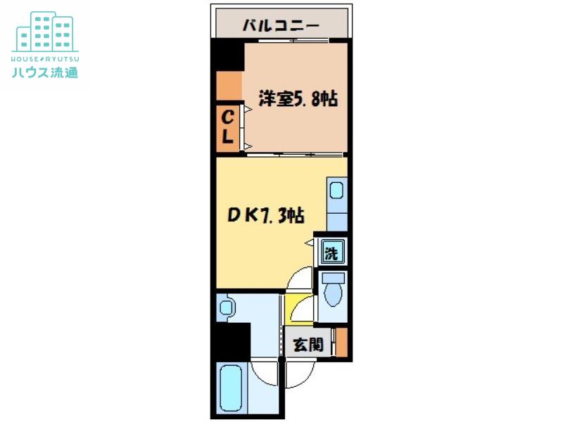 エススリーでじま(1DK/8階)の間取り写真