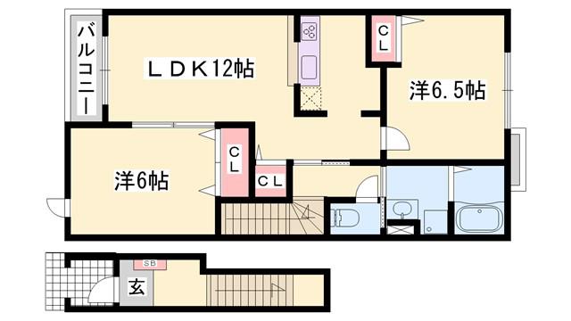 ウッドパストラルI(2LDK/2階)の間取り写真