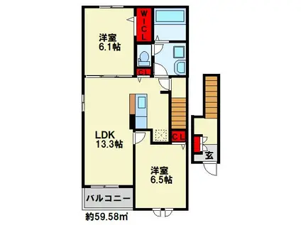 T.A.O 苅田 III(2LDK/2階)の間取り写真