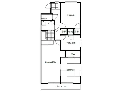グランドール富士(3LDK/3階)の間取り写真